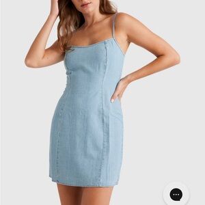 Denim Mini Dress - light wash sleeveless stretch sheath mini length